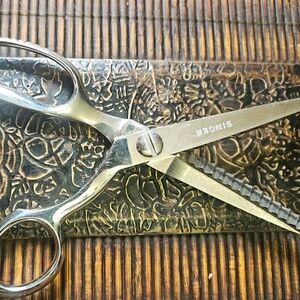 Silver Ornate Grooming Shears with Intricate Design
